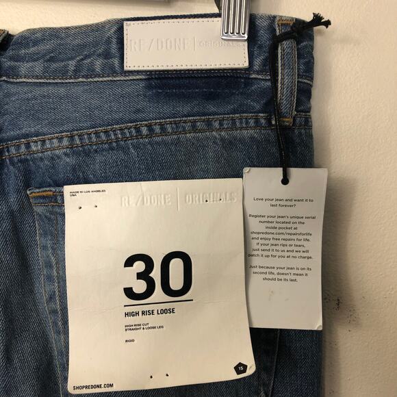 RE/DONE High Rise Straight Leg Loose Fit Button Fly 90's Jeans Vintage Indigo 30 - Picture 11 of 13